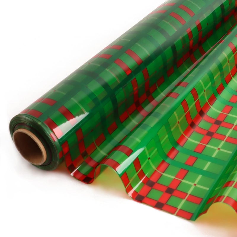 CMFYHM Christmas Cellophane Wrap Roll (34" x 100’Ft) 3 Mil Thicken Long Film Gift Wrappings for Baskets, Box,Wine, Christmas Decor - Image 1